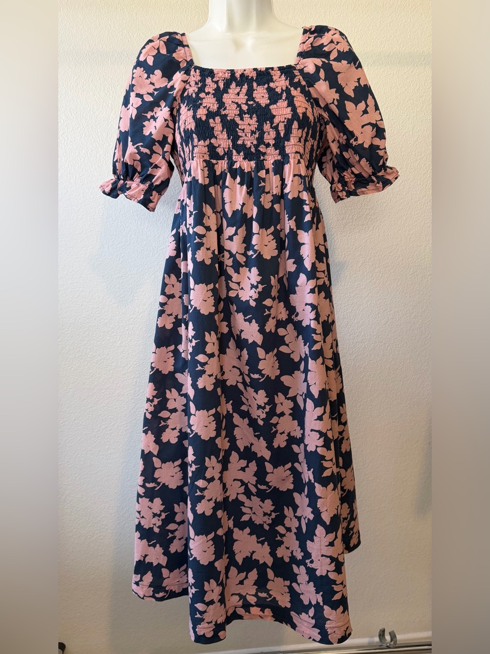 Hatch The Nines Pink and Blue Floral Midi Dress Size XS